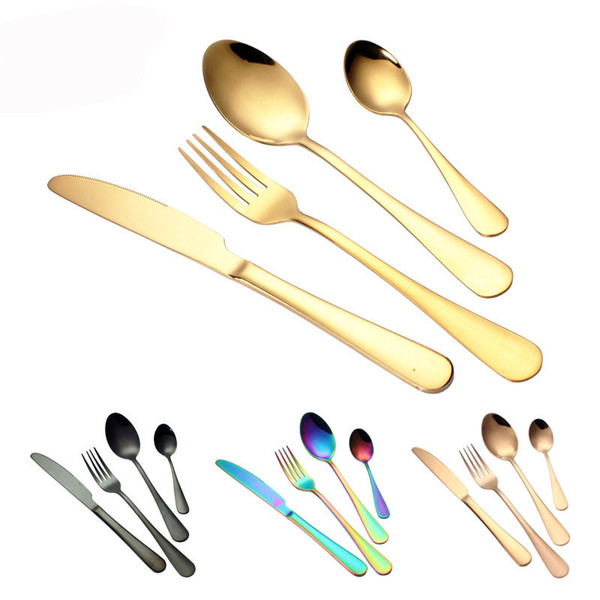 4pcs/set High-grade Gold Cutlery Flatware Set Spoon Fork Knife Tea Spoon Stainless Steel Dinnerware Set Luxury Cutlery Tableware Sets New