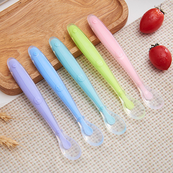 2018 Hottest Baby Feeding Soft Spoon Colorful Soft Silicone Spoon Nelon Material Dishes 5 Colors Silicone Spoon DHL Free