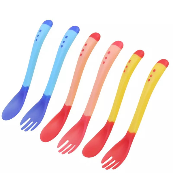 Baby Safety Soft Silicone Spoons Forks Infant Temperature Sensing Spoon Fork Feeding Flatware Kitchen Dining Training Gift