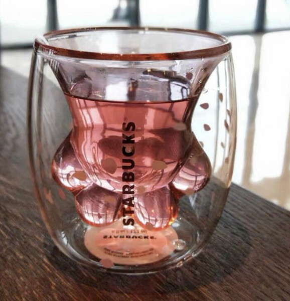 wholesale Starbucks Cat Paw Mug Cat-claw Coffee Mug 2019 Starbucks Limited Eeition Cat Foot Cup Sakura 6oz Pink Double Wall Glass Mug