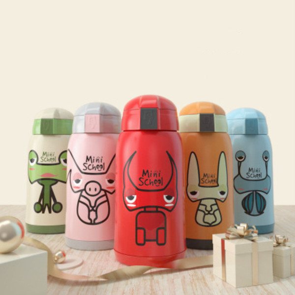 Babysing 500ML Cartoon Children Water Bottle Kids Straw Thermos Stainless Steel Vacuum Water Bottle Drinkware Baby Training Kettle Cup