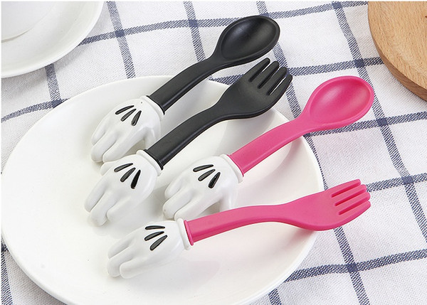 Baby Feeding Fork and Spoon Cartoon Lovely Palm Baby Flatware Feeding Spoon Kids Learning Eating Spoon