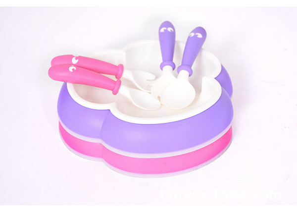 Three-color plastic safety children dining set fork + spoon + plate