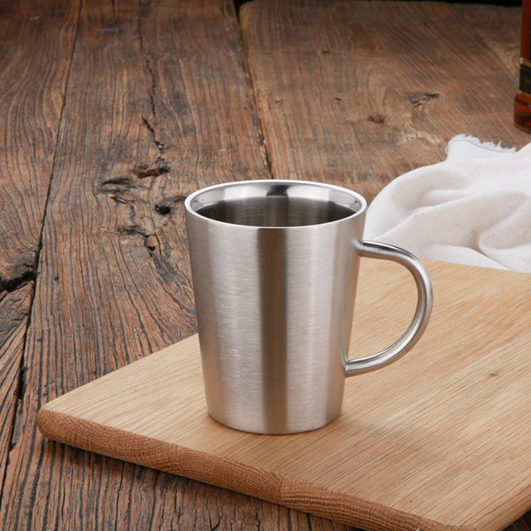 Stainless Steel Coffee Cups Double Layer Anti Scald Mugs With Handle Portable Mug Eco Friendly Drinking Cup Kids Water Bottle