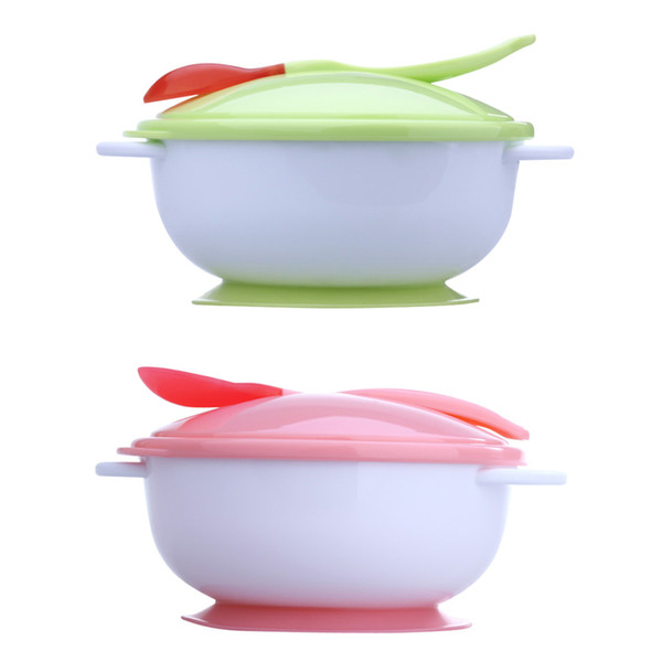 Baby Infants feeding Bowl With Sucker and Temperature Sensing Spoon Suction Cup Bowl Slip-resistant Tableware Set