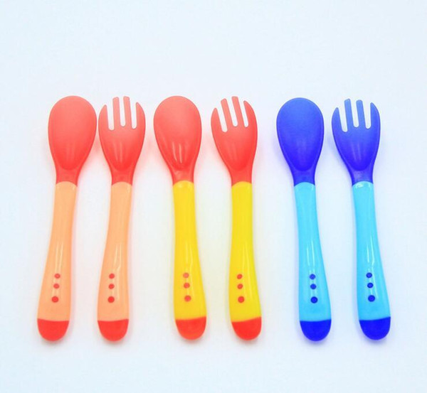 Baby flu soup spoon baby training tableware children dining tool spoon fork color change color Cold sensitive temperature spoon creative