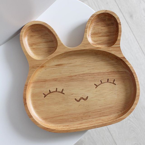 eClouds New Dinner Tray Cartoon Rabbit Wooden Food plate for Fruit Snack Children Baby Bowl Japanese Lunch box