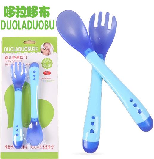 Soft spoon Baby fork spoon feeding tableware feel warm spoon