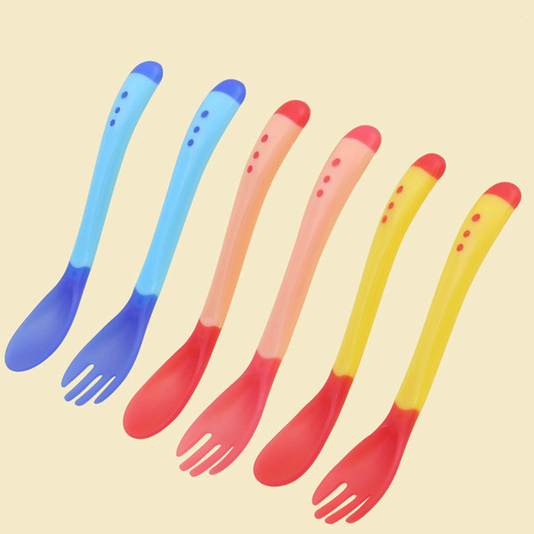 Baby safety silicone spoon warm temperature change color food grade soft handle spoon children feeding tableware