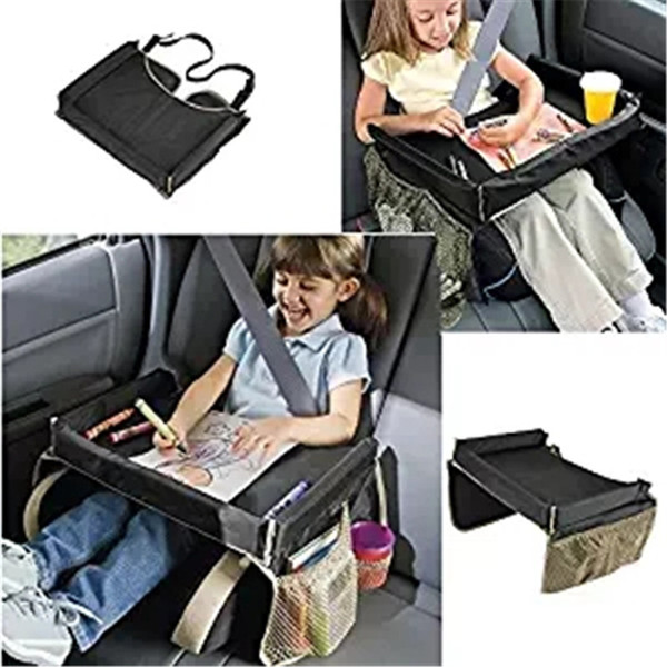 Kids Travel Car Seat Portable Play Food Tray Storage Durable Surface with Cupholder & Storage Pockets 4 Colors