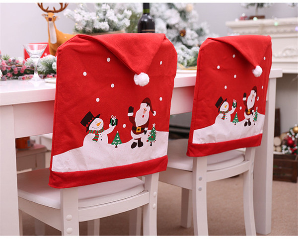 Christmas Desorstions Chair Covers Santa Claus Snowman Printed Home Chair Cover Xmas Removable Slipcovers Seat Covers Party Ornaments Sale