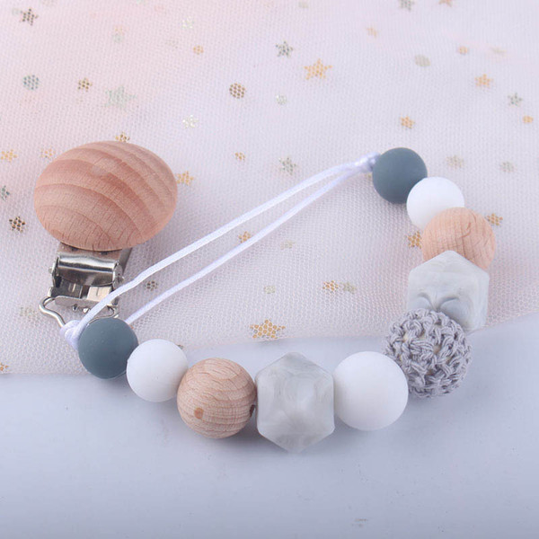 DIY Baby Clip Chain Holder Wood Beaded Pacifier Soother Holder Clip Nipple Teether Dummy Strap Chain Good quality A8712