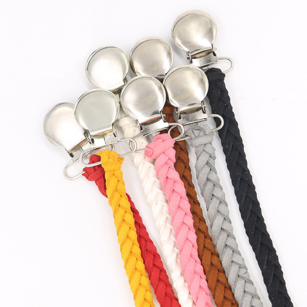 Baby PU Braided Pacifier Clips Chain Rope 26cm Hot selling Fashion Maternity supplies Grey black white