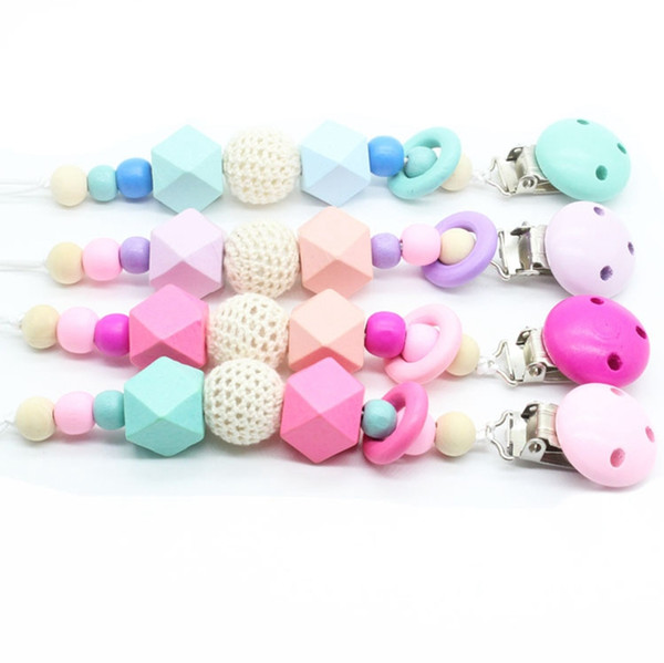 Baby Pacifier Clips Chain Wood Beaded Pacifier Chains Infant Feeding Teething Chew Toys Nipple Teether Baby Shower Gift YW3994