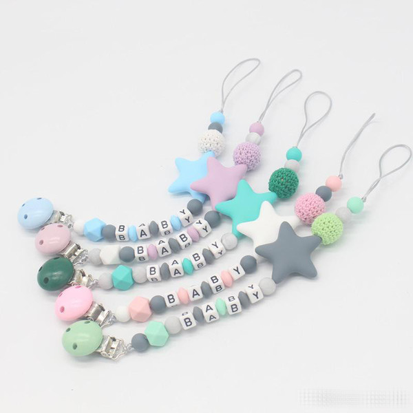 5 style INS Personalised Name Silicone Baby Pacifier Clips Chain Nipple Pacifier Chain with Mouse Holder for Baby, Baby Shower Gift B1