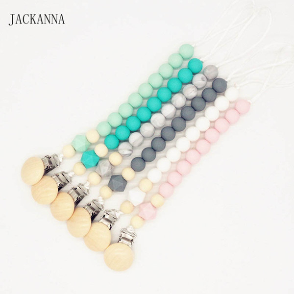 Silica gel baby Pacifier chain clips Baby Clip Chain Holder Wood Beaded Pacifier Soother Holder Clip Nipple Teether Dummy Strap Chain A8122