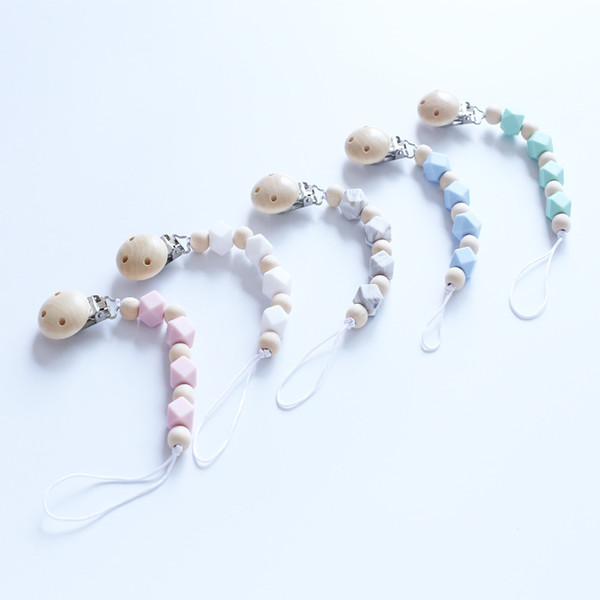 Pacifier Clip Chain Baby Infant Soothie Accessories Silicone Beads Paci Holder Clips Teether Prevent drop down Shower Toy YE031