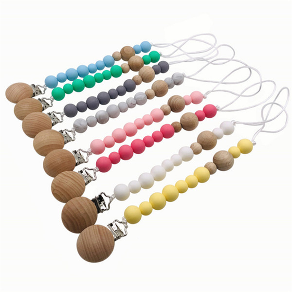 8 colors baby pacifier Clips Cartoon Silica Gel Pacifier Soother Holder Beaded Clip Chain nipples Teether Strap Chain JJ185