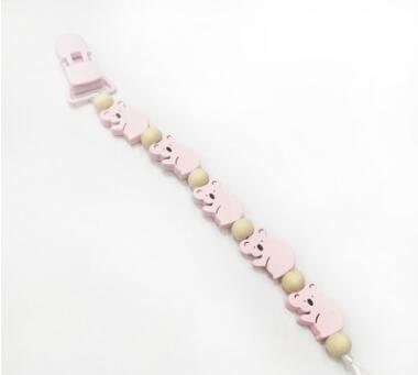 Koala silica gel Bead Pacifier Chain Clips Baby Clip Chain Holder Wood Beaded Pacifier Soother Holder Clip Pacifier chain clips