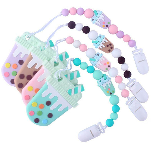 Cartoon Silicone Pacifier Clips Teething Beads BPA Free Silicone Dummy Clip Pacifier Holder Baby Teether Pendant Soothie Clips KFJ887