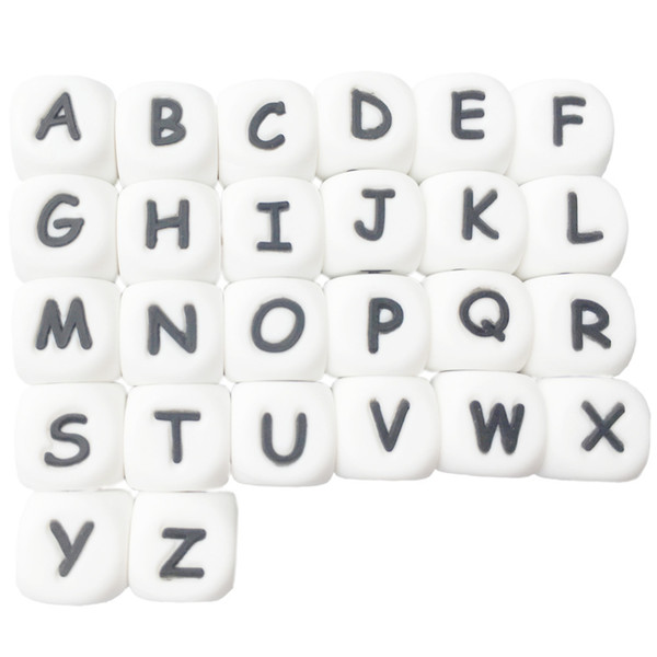 100pcs Silicone Alphabet Beads Diy Name On Baby Pacifier Chain Clips Teether 12mm Cube Chewing Letter Bead Necklace Teething Toy J190520