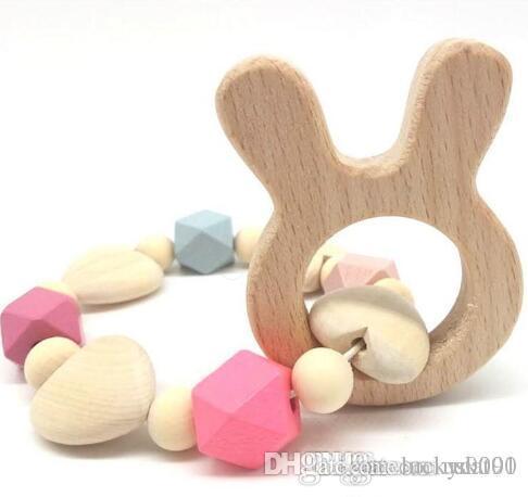 Lucky New Ins Europe Style Baby Infant Wood Bracelet Teething Nursing Teethers Newborn Natural Wooden Beads Teether Toys