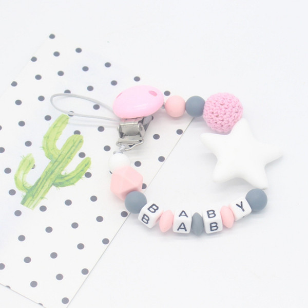 Pacifier Clip Silicone Teether Clips Soother Teethe Toy Chain Bite Beads Pacifier Holder Newborn Chew Gift 5 Designs DW4152