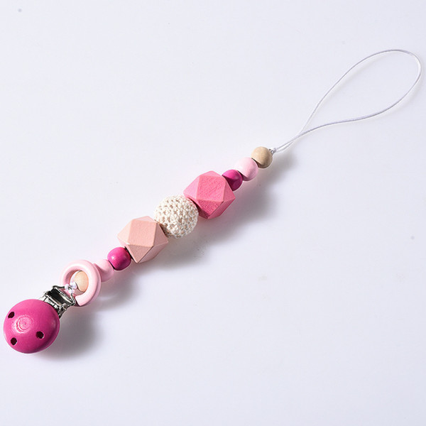 4 Colors Baby Clip Chain Holder Wood Beaded Pacifier Soother Holder Clip Nipple Teether Dummy Strap Chain ZZA1894