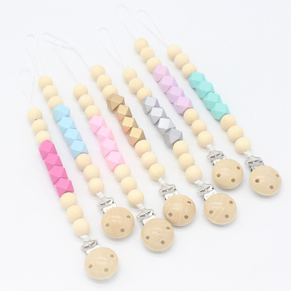 Toddler wood pacifier clips wooden bead dommy clip holders baby nipple soother chain for girl chew