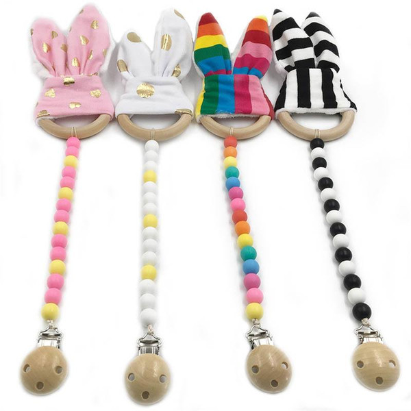 Baby Clip Chain Holder Wood Beaded Pacifier Soother Holder Clip Nipple Teether Dummy Strap Chain Infant Feeding