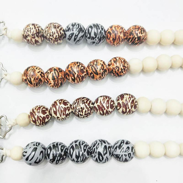 Ins DIY leopard Baby Wood Bead Pacifier Chain Clips with Cover Foreign Trade Hand Made Natural Infant Baby Gracious Pacifier Holder