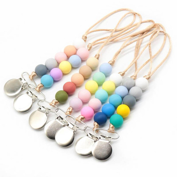 Ins 2020 new Silicone Baby Pacifier Chain Clips Infant Baby Gracious Pacifier Holder Baby Teether Holder Clip Bead Chains Feeding