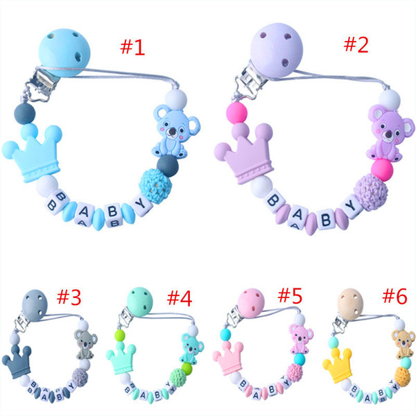 DIY Baby Pacifier Clips Cartton Koala Silica Gel Pacifier Soother Holder Beaded Clip Chain Nipple Teether Dummy Strap Chain 6 Colors Gifts