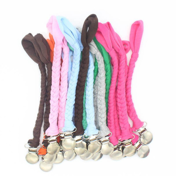 Newborn baby Pacifier Holders Cotton braid infant Nipple clip Baby carriage Lanyard kids Clip Chain 8 colors