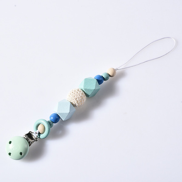 4 Colors Baby Clip Chain Holder Wood Beaded Pacifier Soother Holder Clip Nipple Teether Dummy Strap Chain ZZA1894