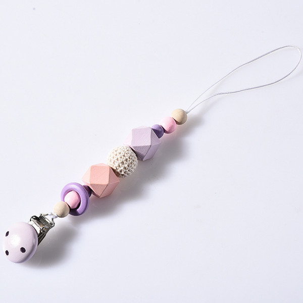 4 Colors Baby Clip Chain Holder Wood Beaded Pacifier Soother Holder Clip Nipple Teether Dummy Strap Chain ZZA1894