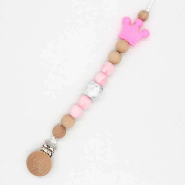 2020 DIY crown Baby Clip Chain Holder Wood Beaded Pacifier Soother Holder Clip Nipple Teether Dummy Strap Chain Infant Feeding