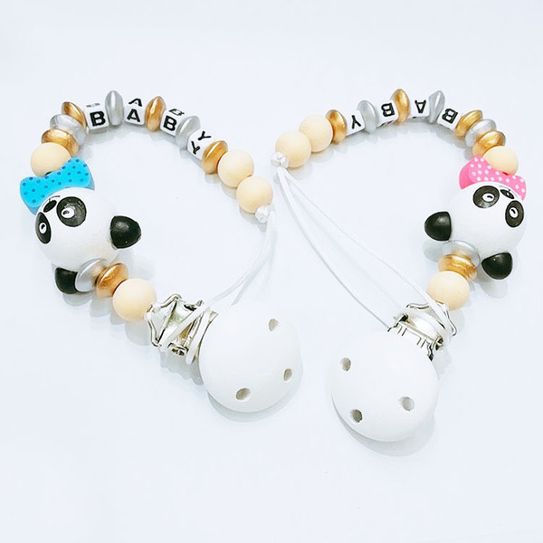 High-quality Pacifier Chain Personalized Wooden Clip Teether Cartoon Panda Holder Chain Rodent Baby Teether Gift Nipple Holder