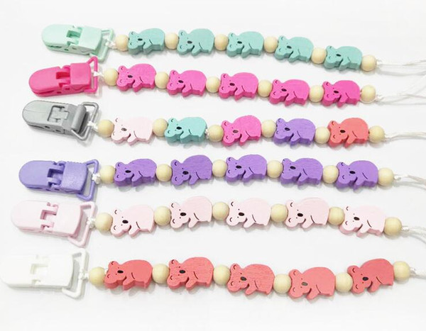 Hot Koala silica gel Bead Pacifier Chain Clips Baby Clip Chain Holder Wood Beaded Pacifier Soother Holder Clip Pacifier chain clips