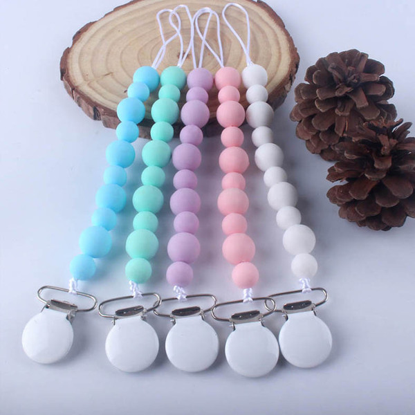 2020 new Baby Silicone Pacifier Clips Teething Beads BPA Free Silicone Dummy Clip Pacifier Holder Baby Teether Pendant Soothie Clips B4