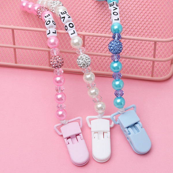 Crystal Baby Pacifier Clips Soother Chain Holder Anti Folder Pacifier Clip Dummy Nipple Holder Baby Pram Hook Hanging Strap