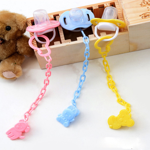 New baby lovey cartoon bear pacifier anti-chain safety buckle clip pp baby plastic pacifier holder chain clip for sale