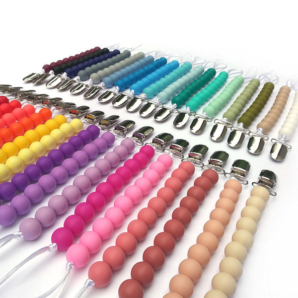 33 Colors Kids Silicone Bead Pacifier Holders Newborn Pacifier Chains Pacifier Clips Baby Teething Nipple Holder baby Chew Toys M897