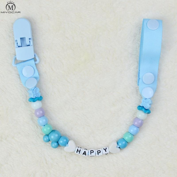 MIYOCAR Personalized -any name blue beads with blue Grosgrain pacifier clips pacifier holders chain dummy clip /Teethers clip