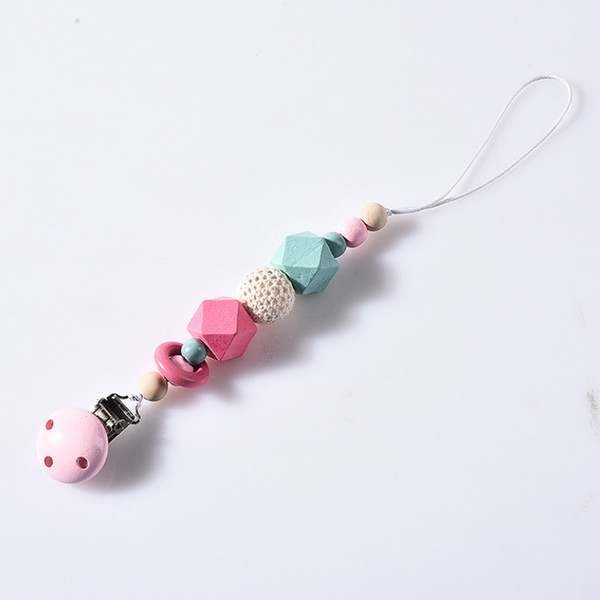 4 Colors Baby Clip Chain Holder Wood Beaded Pacifier Soother Holder Clip Nipple Teether Dummy Strap Chain ZZA1894