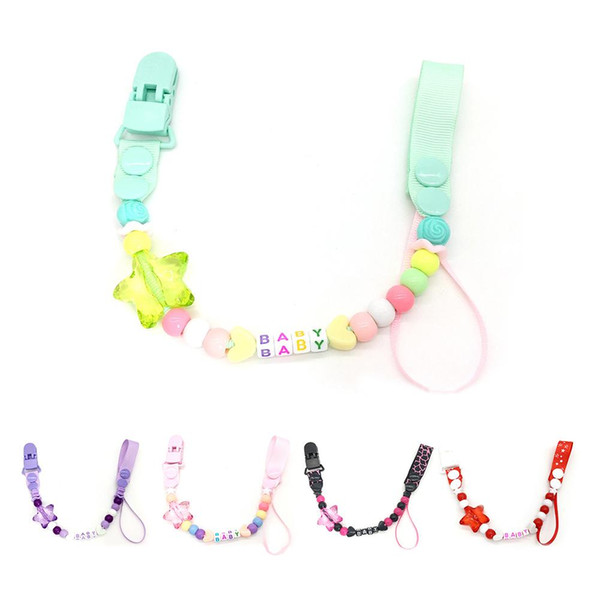 5 Colors Baby Pacifier Clip Chain Beaded Soother Pacifier Clips Chain Baby Toy Teether Anti-Fall Plastic Clip