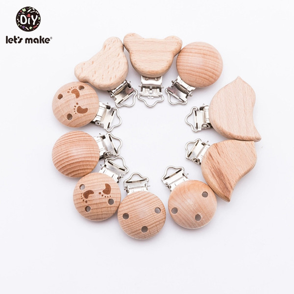 Let's make 20pcs/lot Baby Accessories Pacifier Metal Dummpy Holder DIY Natural Wooden Cartoon Wooden Teether Personalized Clip