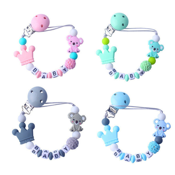 DIY Baby Pacifier Clips Cartton Koala Silica Gel Pacifier Soother Holder Beaded Clip Chain Nipple Teether Dummy Strap Chain Baby Gift INS