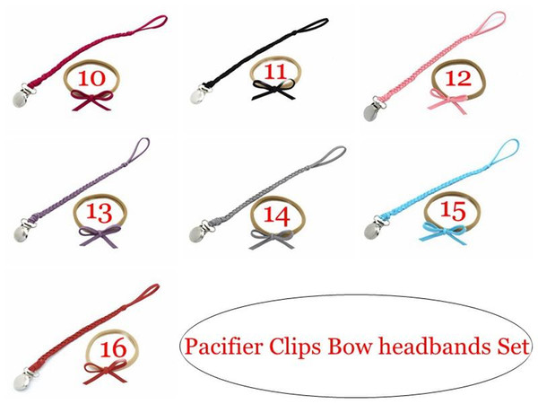 Baby Pacifier Clips & headbands 2pcs Set Infant Braided Suede Leather hair ring INS infant Holders 16colors