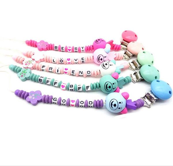 Baby Pacifier letter Clip Chain Beaded infant Nipple clip Baby carriage Lanyard Dummy Chain Teether Holder 11styles FFA709 60pcs